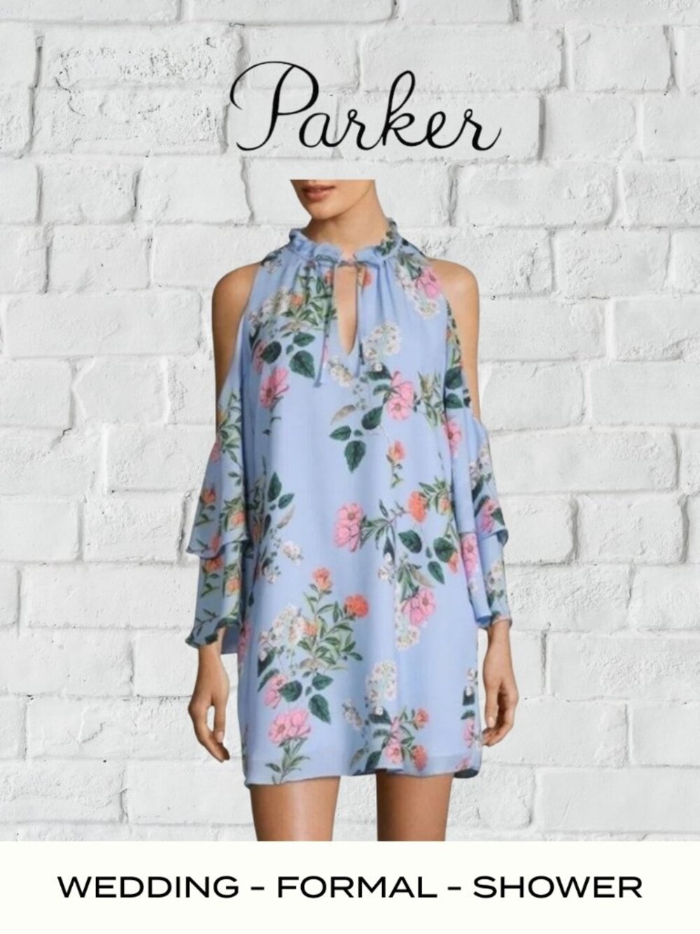 NWT Parker Sky Blue Floral Shoulder Dress Flowy Feminine Size 8